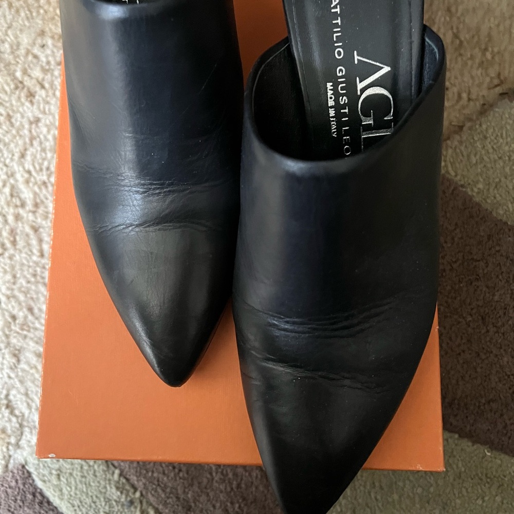 AGL Black Leather Mules 5 1/2